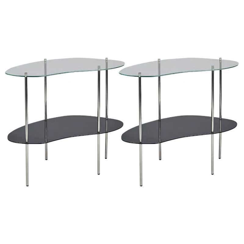 Modern Glass Side Table 4 Legs Double Tier Sofa Corner Table