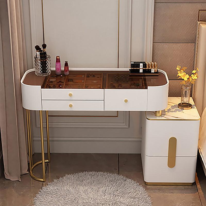 Glam Makeup Vanity Set Glass Top Vanity Dressing Table with Drawers