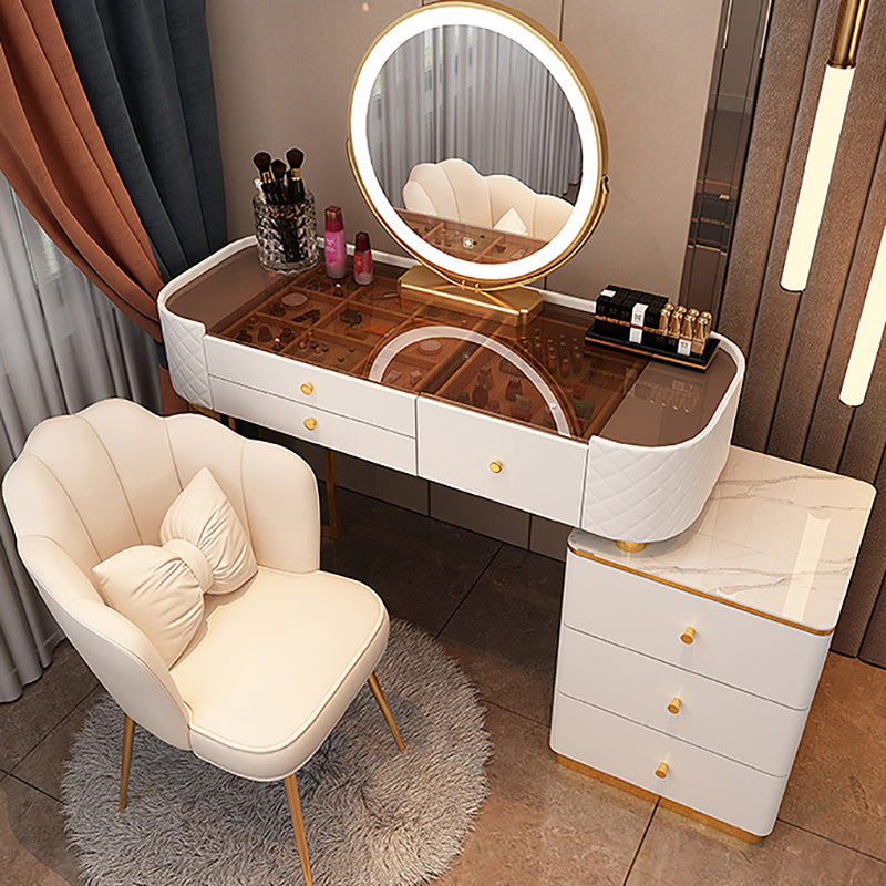 Glam Makeup Vanity Set Glass Top Vanity Dressing Table with Drawers
