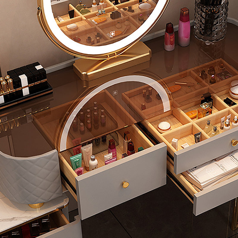 Glam Makeup Vanity Set Glass Top Vanity Dressing Table with Drawers