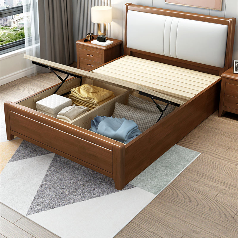Solid Wood Footboard Bed Beveled Headboard Bed with Custom Legs