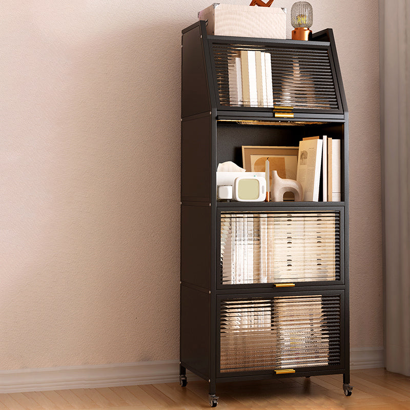 Metal Standard Bookshelf Closed Back Industrial Bookcase with Cabinets