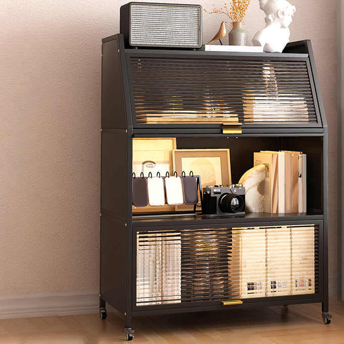Metal Standard Bookshelf Closed Back Industrial Bookcase with Cabinets