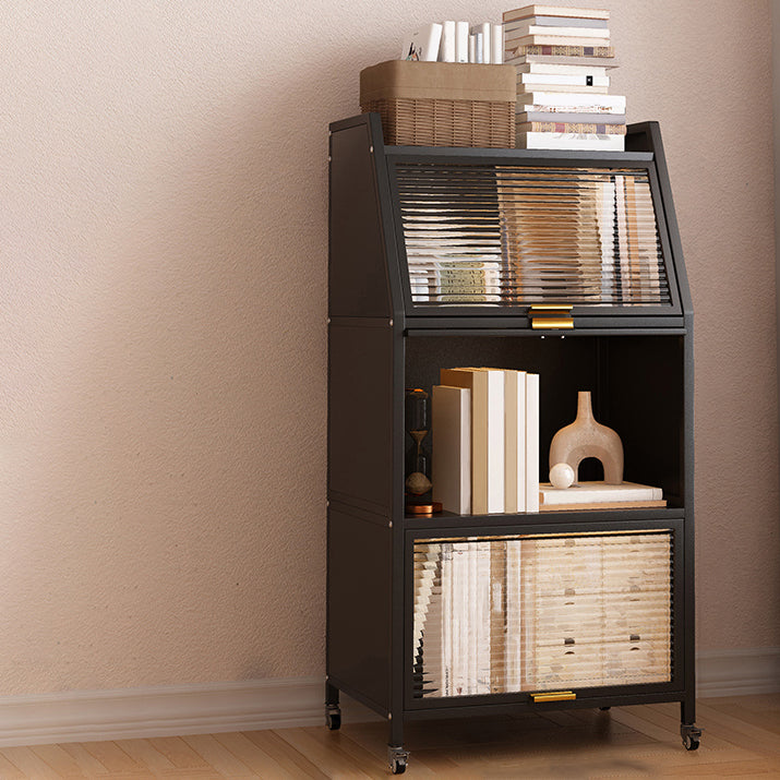 Metal Standard Bookshelf Closed Back Industrial Bookcase with Cabinets