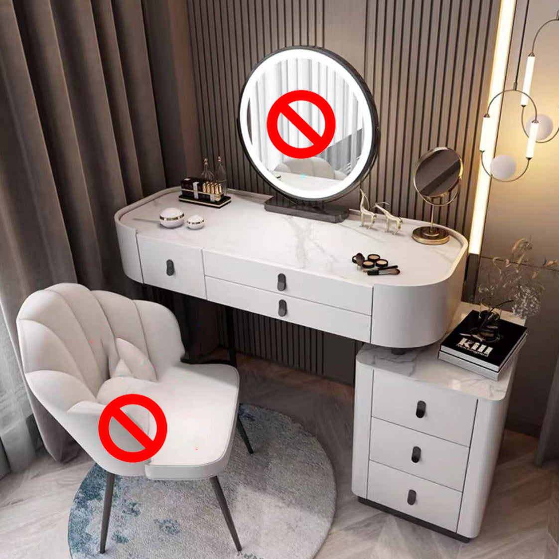 Glass/Stone Top Make-up Vanity Solid Wood Vanity Dressing Table with Storage Drawers