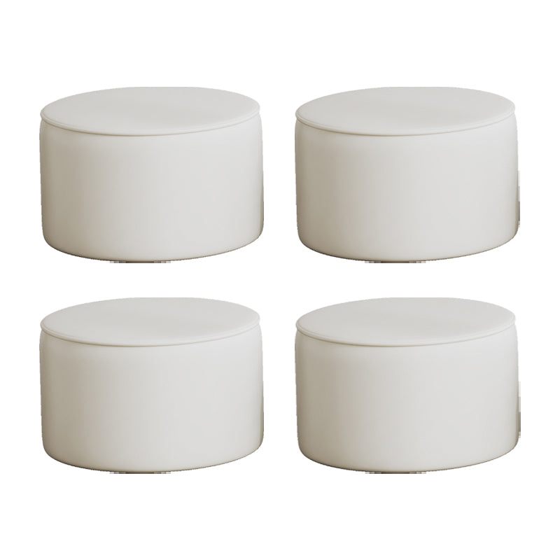 Modern Pouf Ottoman PU Leather Upholstered Solid Color Round Ottoman