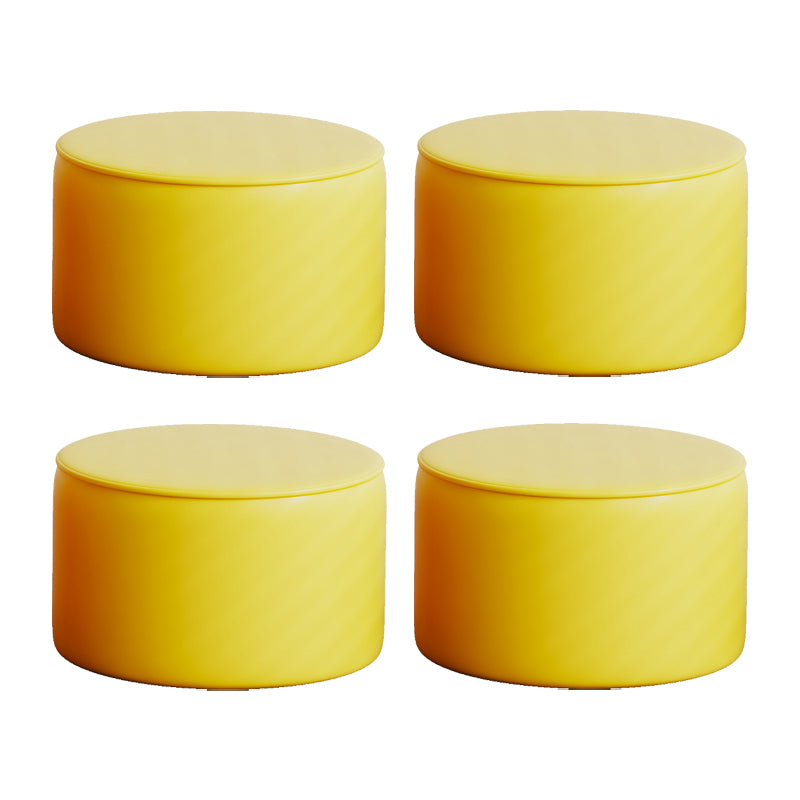 Modern Pouf Ottoman PU Leather Upholstered Solid Color Round Ottoman