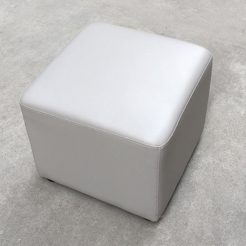 Mid-Century Modern Pouf Ottoman Genuine Leather Upholstered Solid Color Square Ottoman