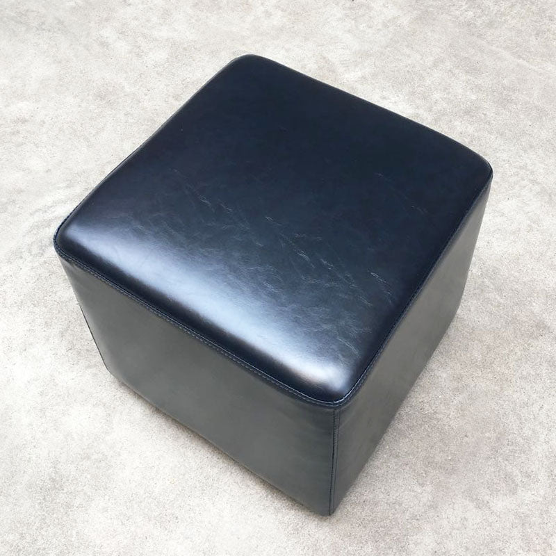 Mid-Century Modern Pouf Ottoman Genuine Leather Upholstered Solid Color Square Ottoman