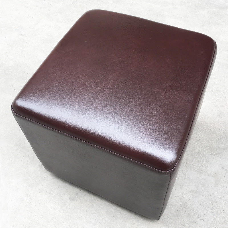Mid-Century Modern Pouf Ottoman Genuine Leather Upholstered Solid Color Square Ottoman