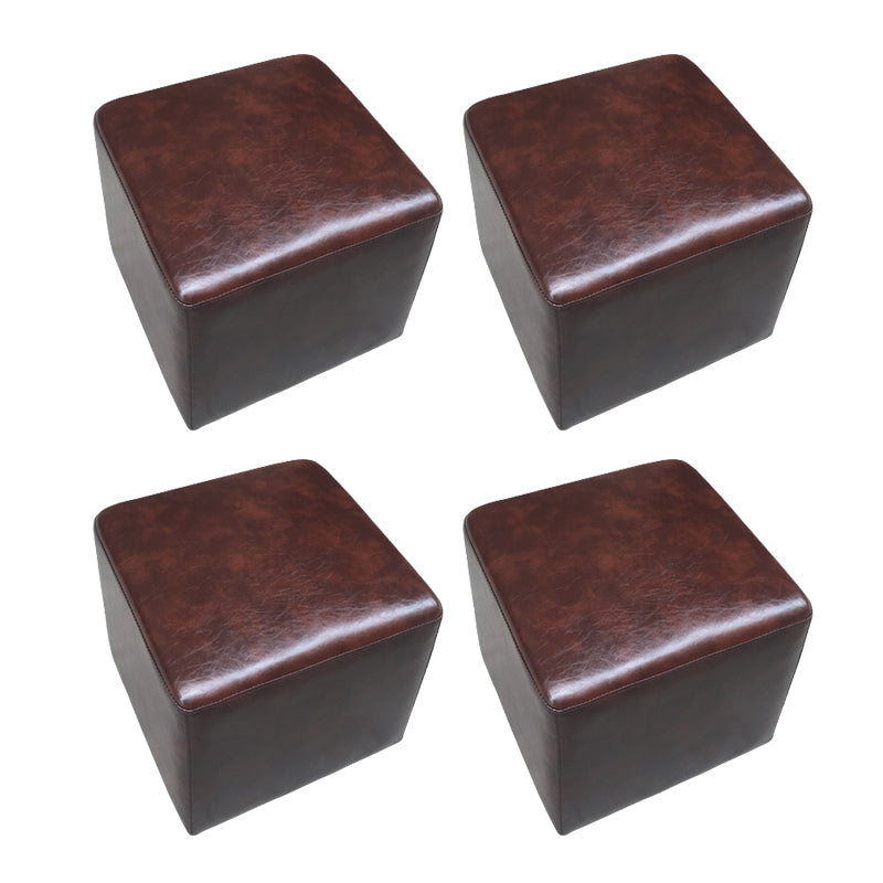 Mid-Century Modern Pouf Ottoman Genuine Leather Upholstered Solid Color Square Ottoman