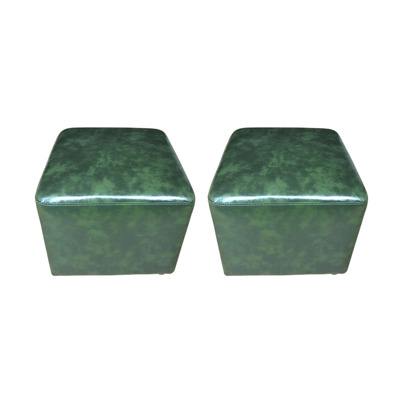 Mid-Century Modern Pouf Ottoman Genuine Leather Upholstered Solid Color Square Ottoman