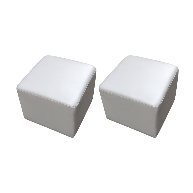 Mid-Century Modern Pouf Ottoman Genuine Leather Upholstered Solid Color Square Ottoman