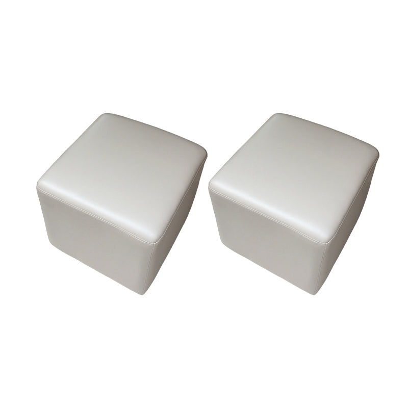 Mid-Century Modern Pouf Ottoman Genuine Leather Upholstered Solid Color Square Ottoman