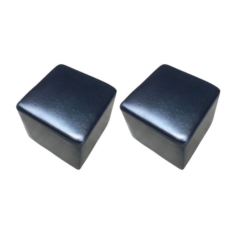 Mid-Century Modern Pouf Ottoman Genuine Leather Upholstered Solid Color Square Ottoman