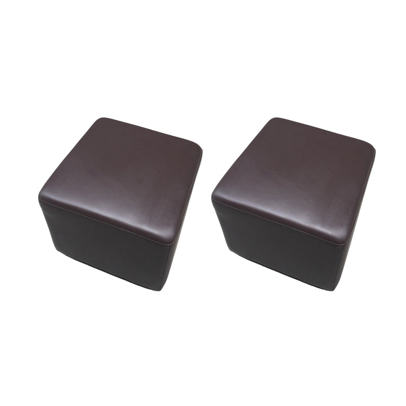 Mid-Century Modern Pouf Ottoman Genuine Leather Upholstered Solid Color Square Ottoman