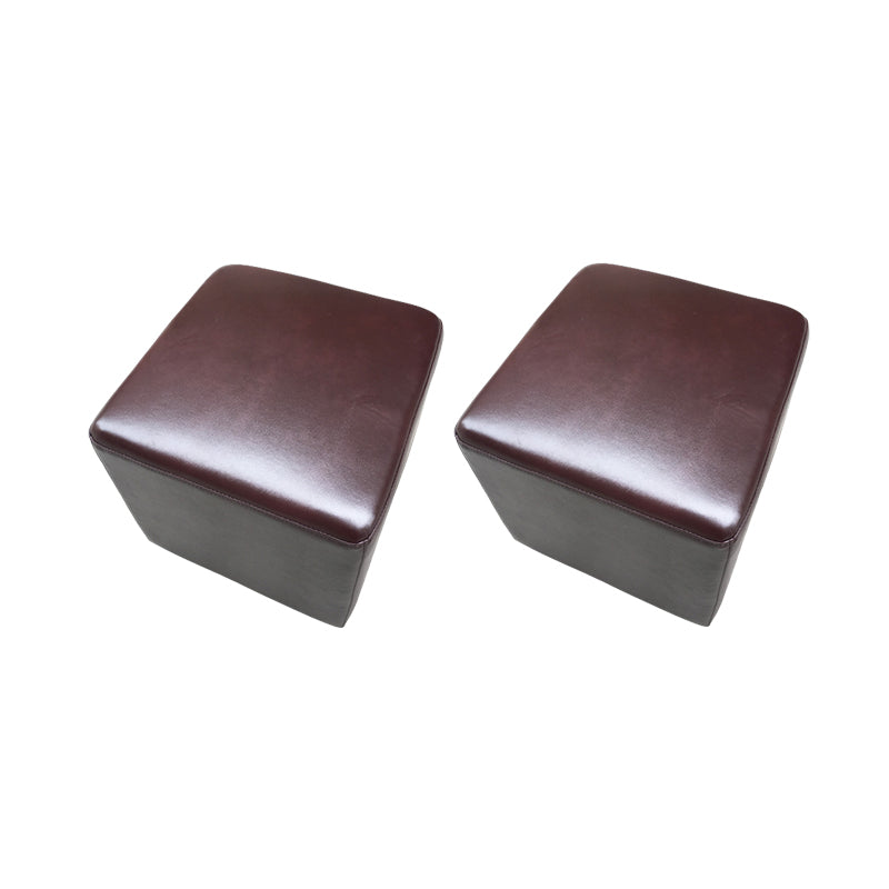 Mid-Century Modern Pouf Ottoman Genuine Leather Upholstered Solid Color Square Ottoman