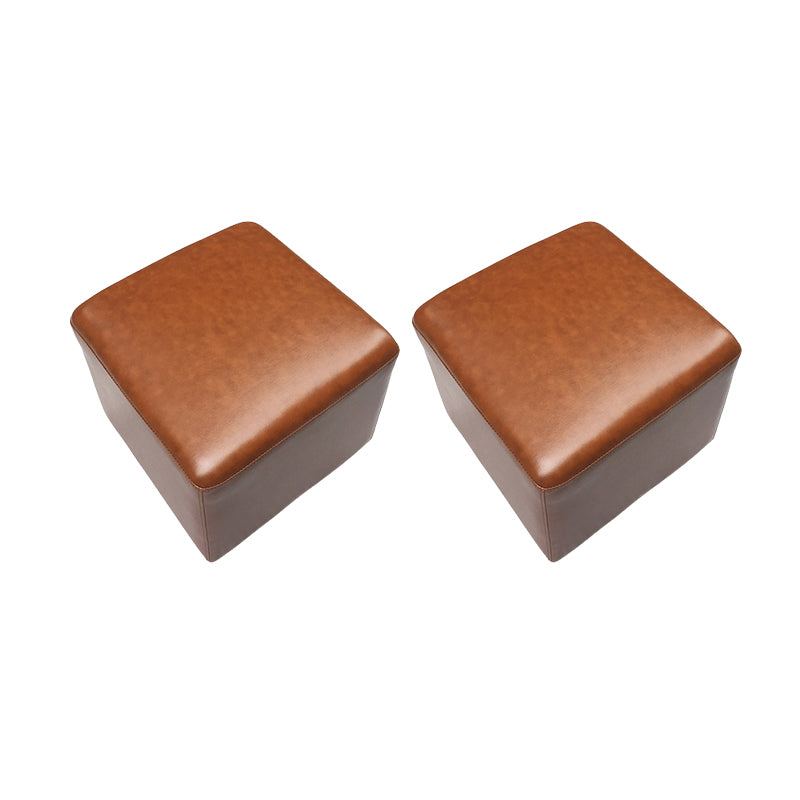 Mid-Century Modern Pouf Ottoman Genuine Leather Upholstered Solid Color Square Ottoman