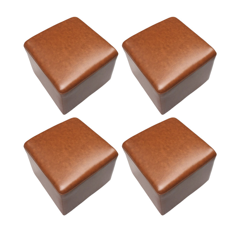 Mid-Century Modern Pouf Ottoman Genuine Leather Upholstered Solid Color Square Ottoman