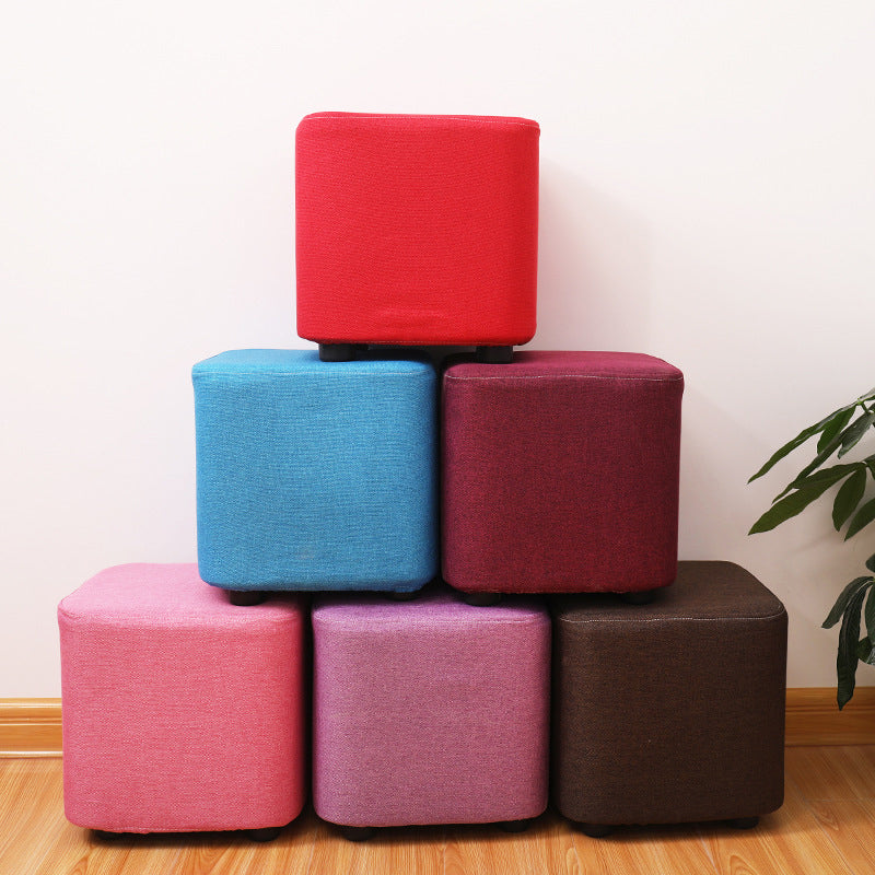 Contemporary Pouf Ottoman Fabric Upholstered Solid Color Square Ottoman