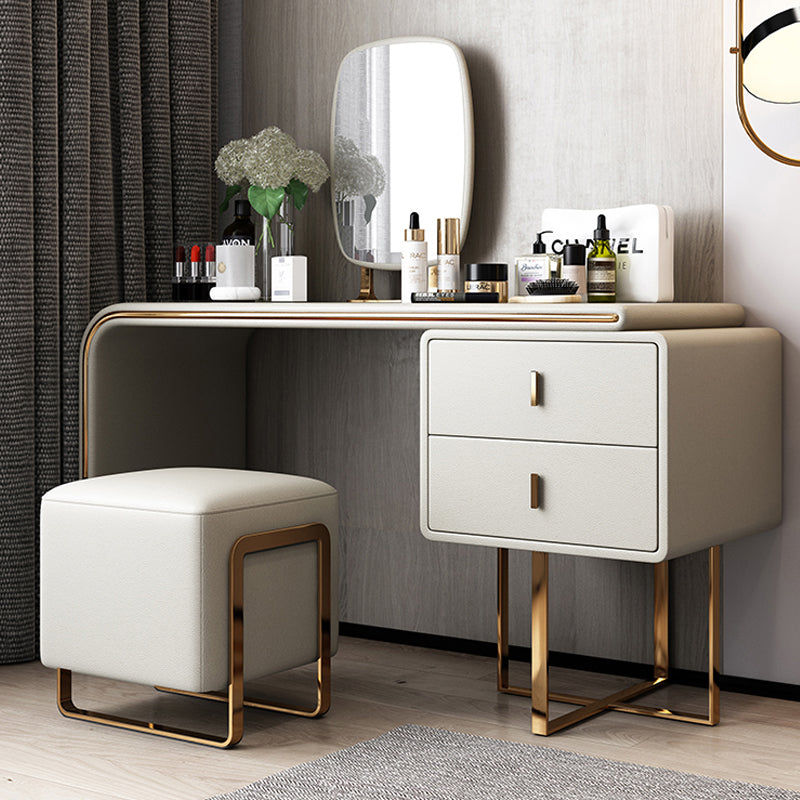 Faux Leather Make-up Vanity Wood Vanity Dressing Table with 2 Storage Drawers