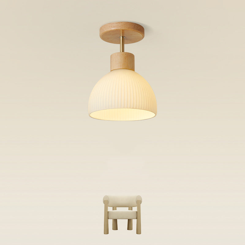 Contemporary Beige/Brown Flush Mount Lighting Wooden Ceiling Light for Bedroom