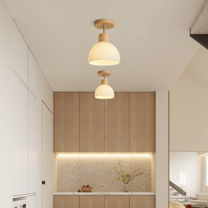 Contemporary Beige/Brown Flush Mount Lighting Wooden Ceiling Light for Bedroom