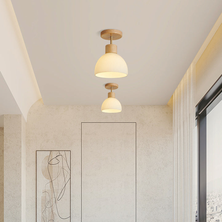 Contemporary Beige/Brown Flush Mount Lighting Wooden Ceiling Light for Bedroom