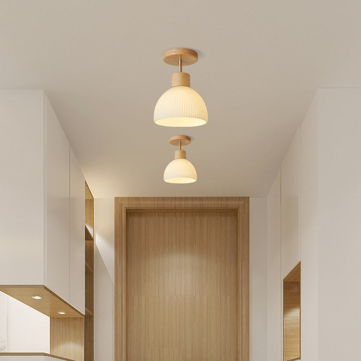 Contemporary Beige/Brown Flush Mount Lighting Wooden Ceiling Light for Bedroom