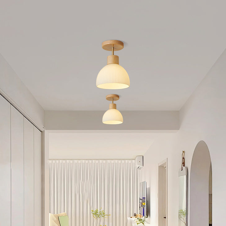 Contemporary Beige/Brown Flush Mount Lighting Wooden Ceiling Light for Bedroom