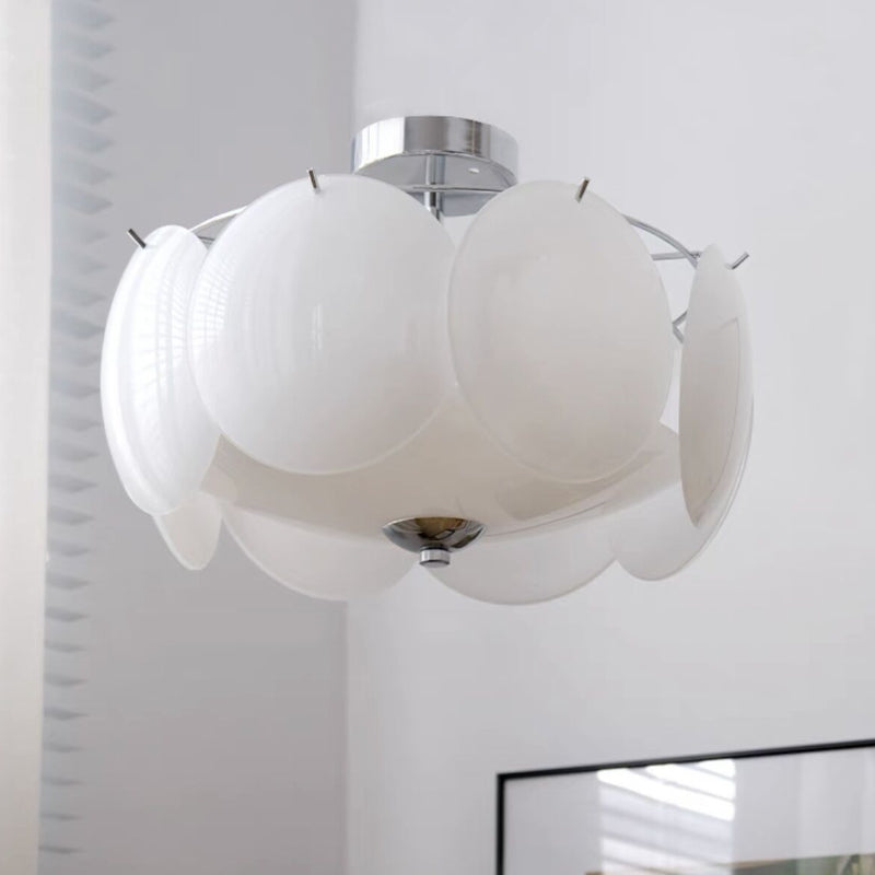 Modern Ceiling Lamp White Glass Shade Flush Mount Light Fixture