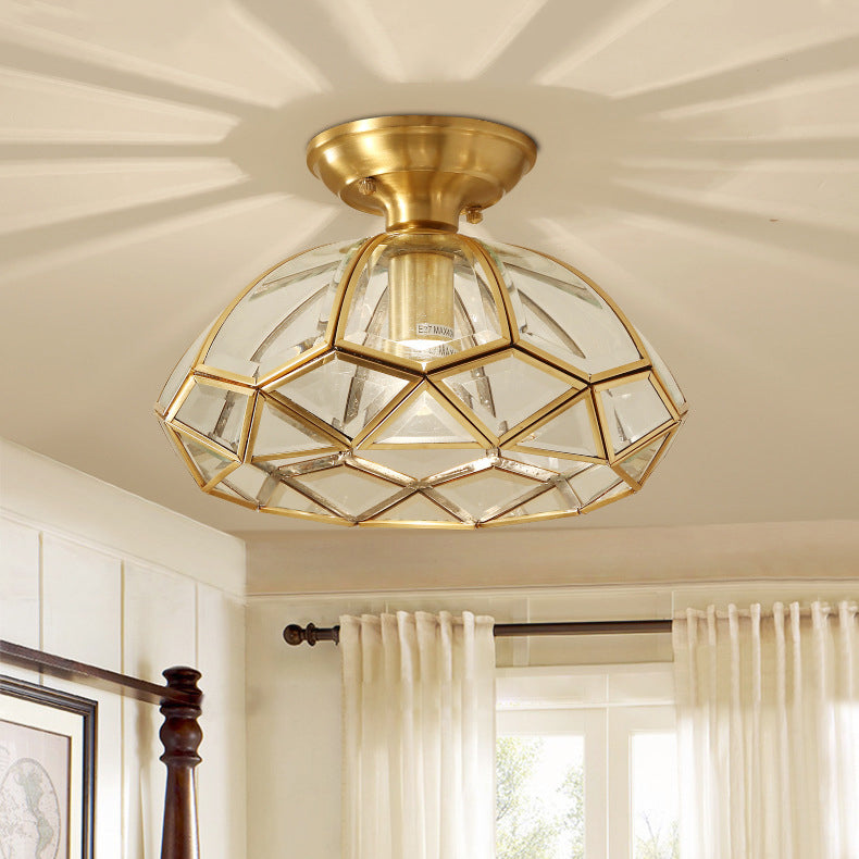 Single Golden Flush Mount Lighting Glass Ceiling Light for Bedroom