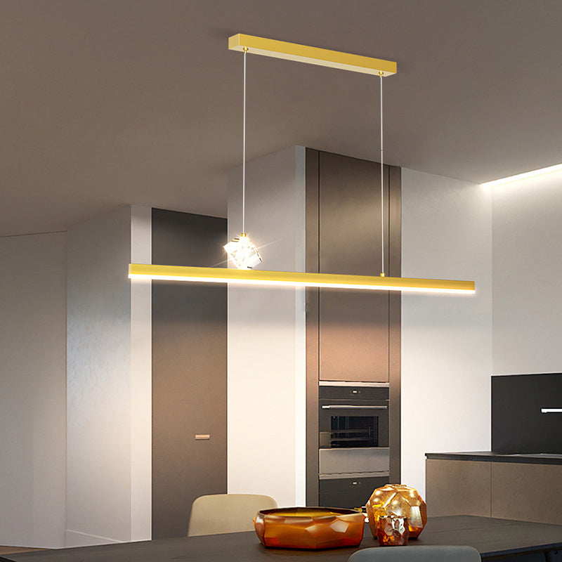 Gold LED Island Light Crystal Island Hanging Light with Acrylic Shade for Living Room