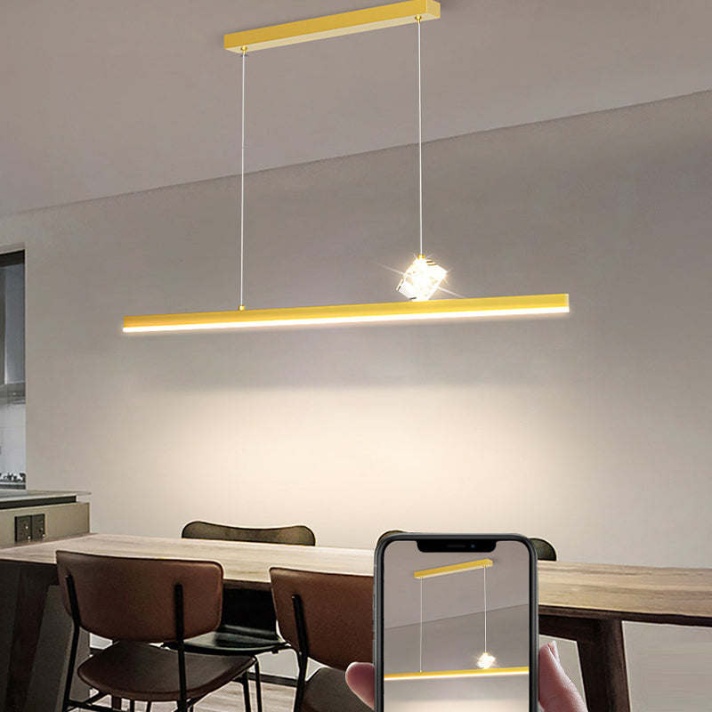 Gold LED Island Light Crystal Island Hanging Light with Acrylic Shade for Living Room
