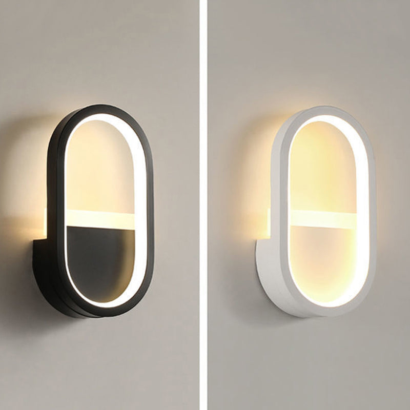 Oval Shape Wall Lamp Modern Style Metal 1 Lights Wall Light in White/Black
