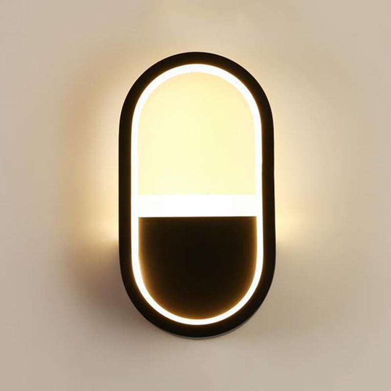 Oval Shape Wall Lamp Modern Style Metal 1 Lights Wall Light in White/Black