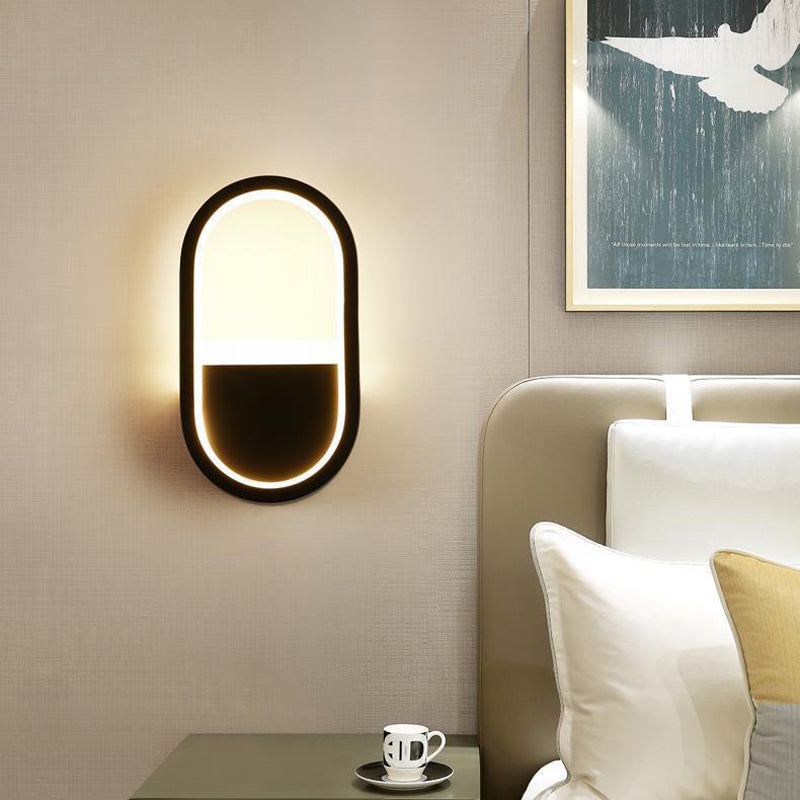 Oval Shape Wall Lamp Modern Style Metal 1 Lights Wall Light in White/Black