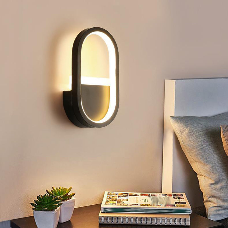 Oval Shape Wall Lamp Modern Style Metal 1 Lights Wall Light in White/Black