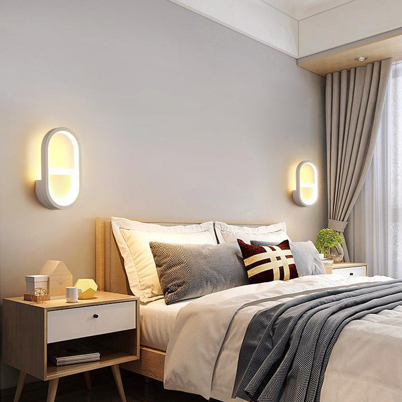 Oval Shape Wall Lamp Modern Style Metal 1 Lights Wall Light in White/Black