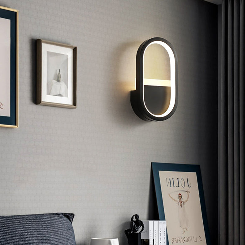 Oval Shape Wall Lamp Modern Style Metal 1 Lights Wall Light in White/Black