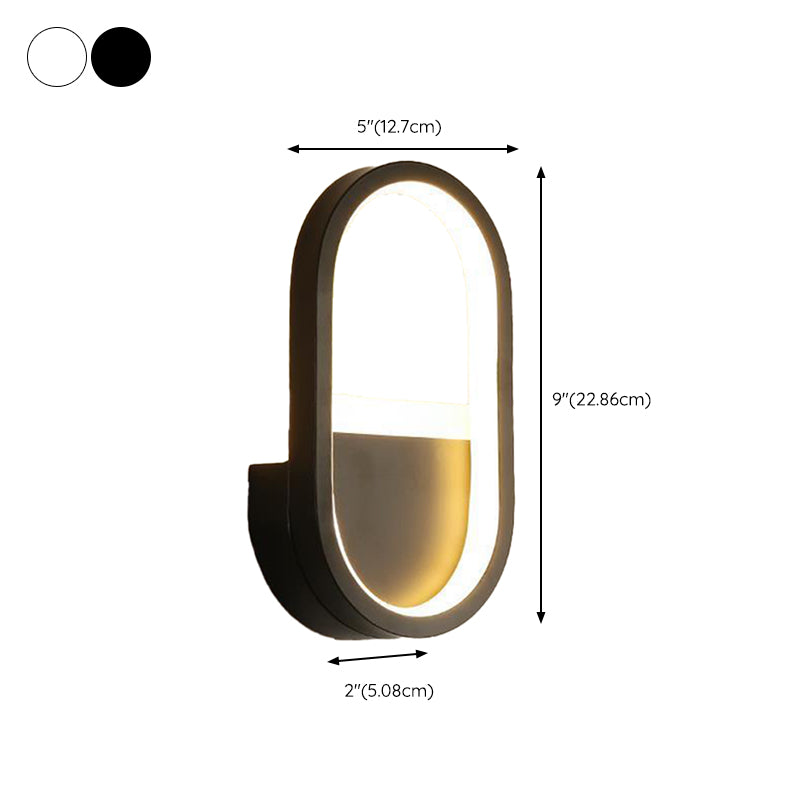 Oval Shape Wall Lamp Modern Style Metal 1 Lights Wall Light in White/Black