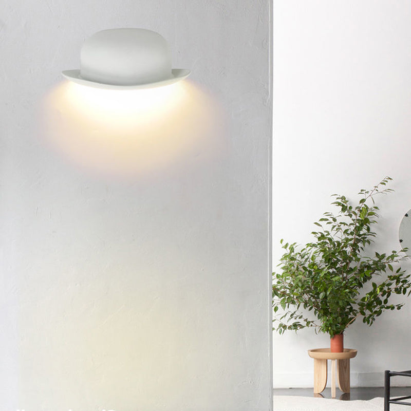 Hat Shape Wall Lamp Modern Style Metal 1 Light Wall Light in White/Black