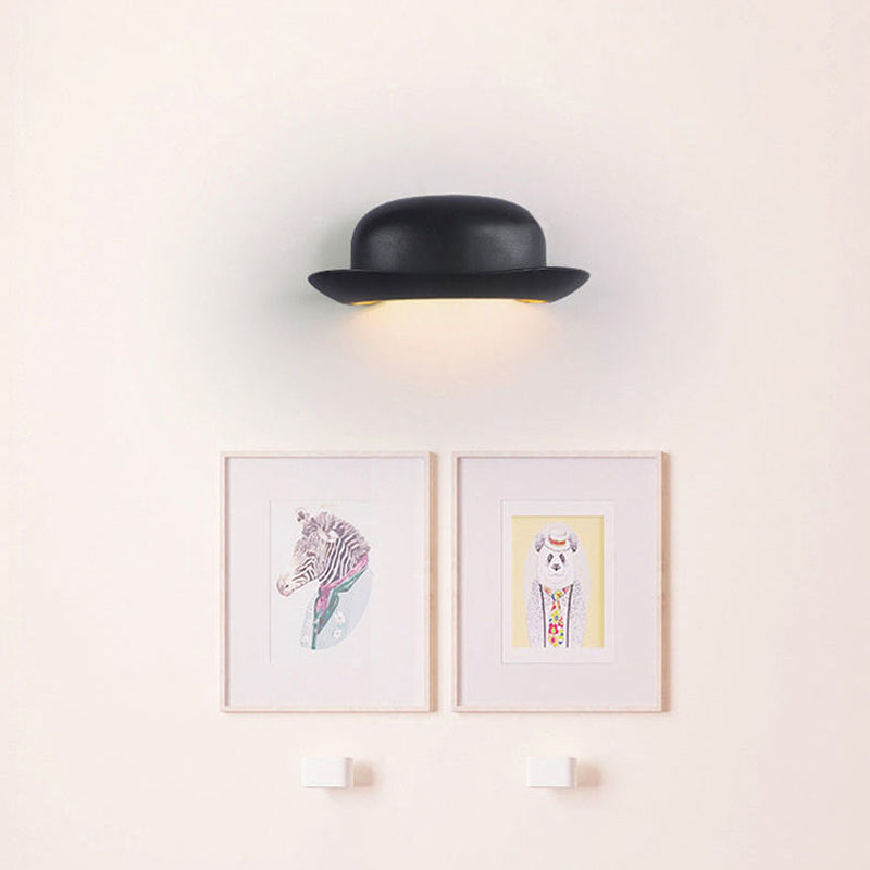 Hat Shape Wall Lamp Modern Style Metal 1 Light Wall Light in White/Black