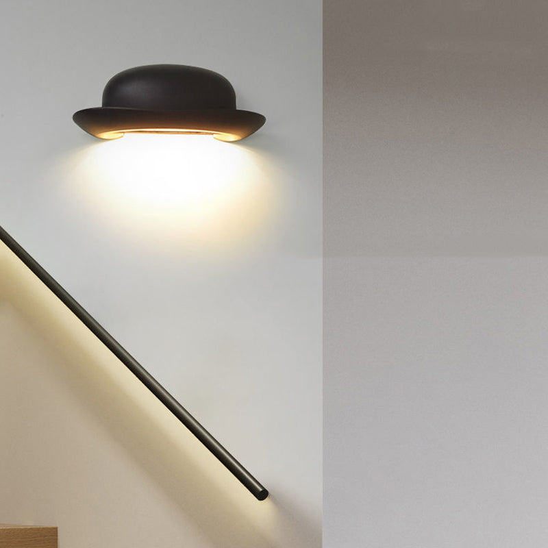 Hat Shape Wall Lamp Modern Style Metal 1 Light Wall Light in White/Black