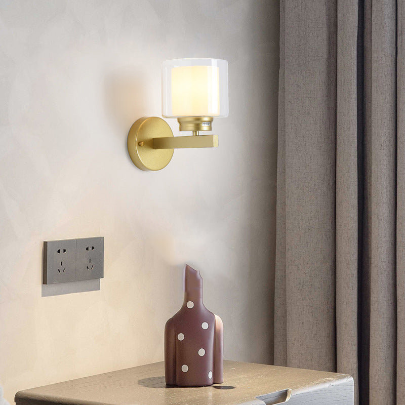 Modern Style Cylinder Shade Wall Light Glass 1 Light Sconces for Bedroom