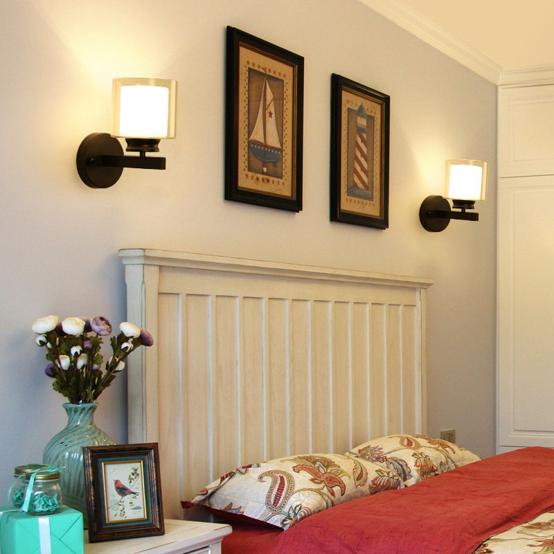 Modern Style Cylinder Shade Wall Light Glass 1 Light Sconces for Bedroom