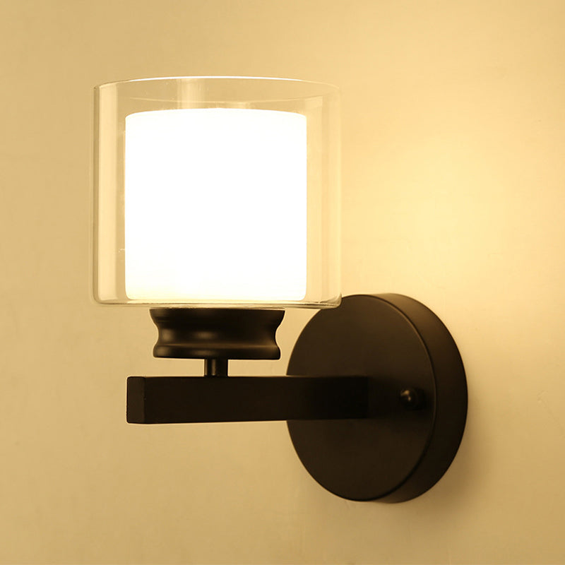 Modern Style Cylinder Shade Wall Light Glass 1 Light Sconces for Bedroom