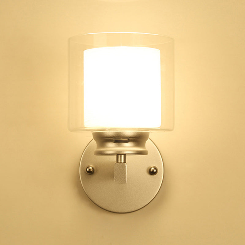 Modern Style Cylinder Shade Wall Light Glass 1 Light Sconces for Bedroom