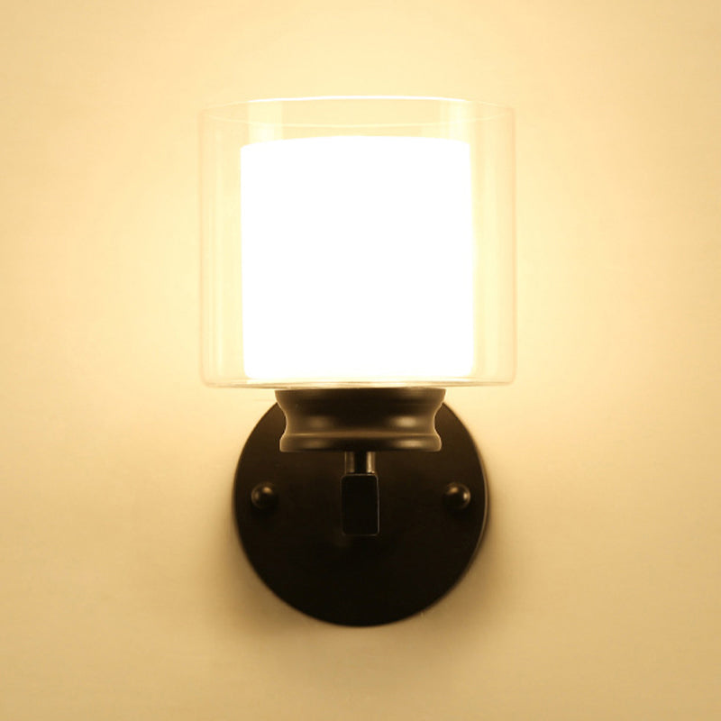 Modern Style Cylinder Shade Wall Light Glass 1 Light Sconces for Bedroom