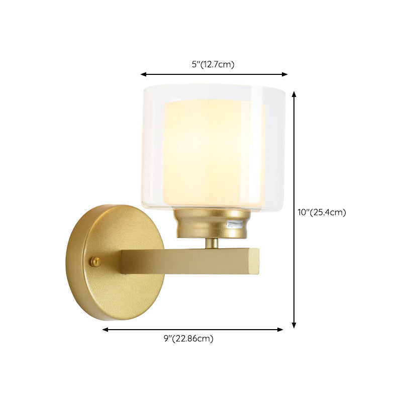 Modern Style Cylinder Shade Wall Light Glass 1 Light Sconces for Bedroom